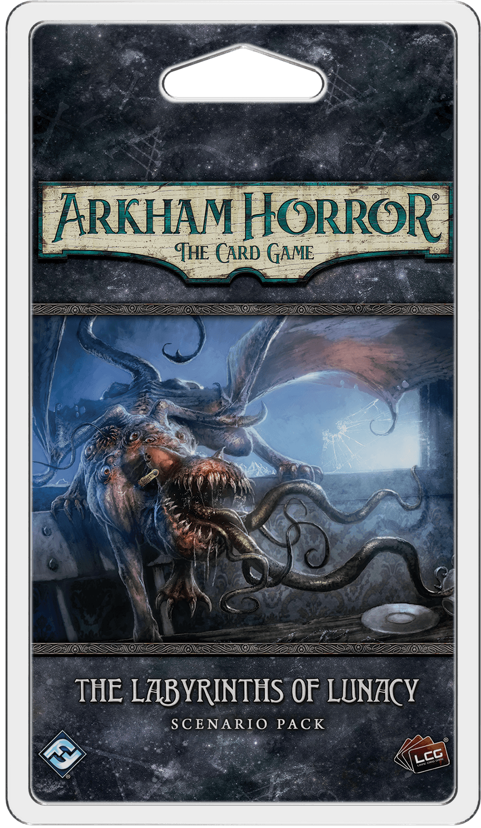 Portada de Arkham Horror: El Juego de Cartas – Los Laberintos de la Demencia: Pack de Escenario