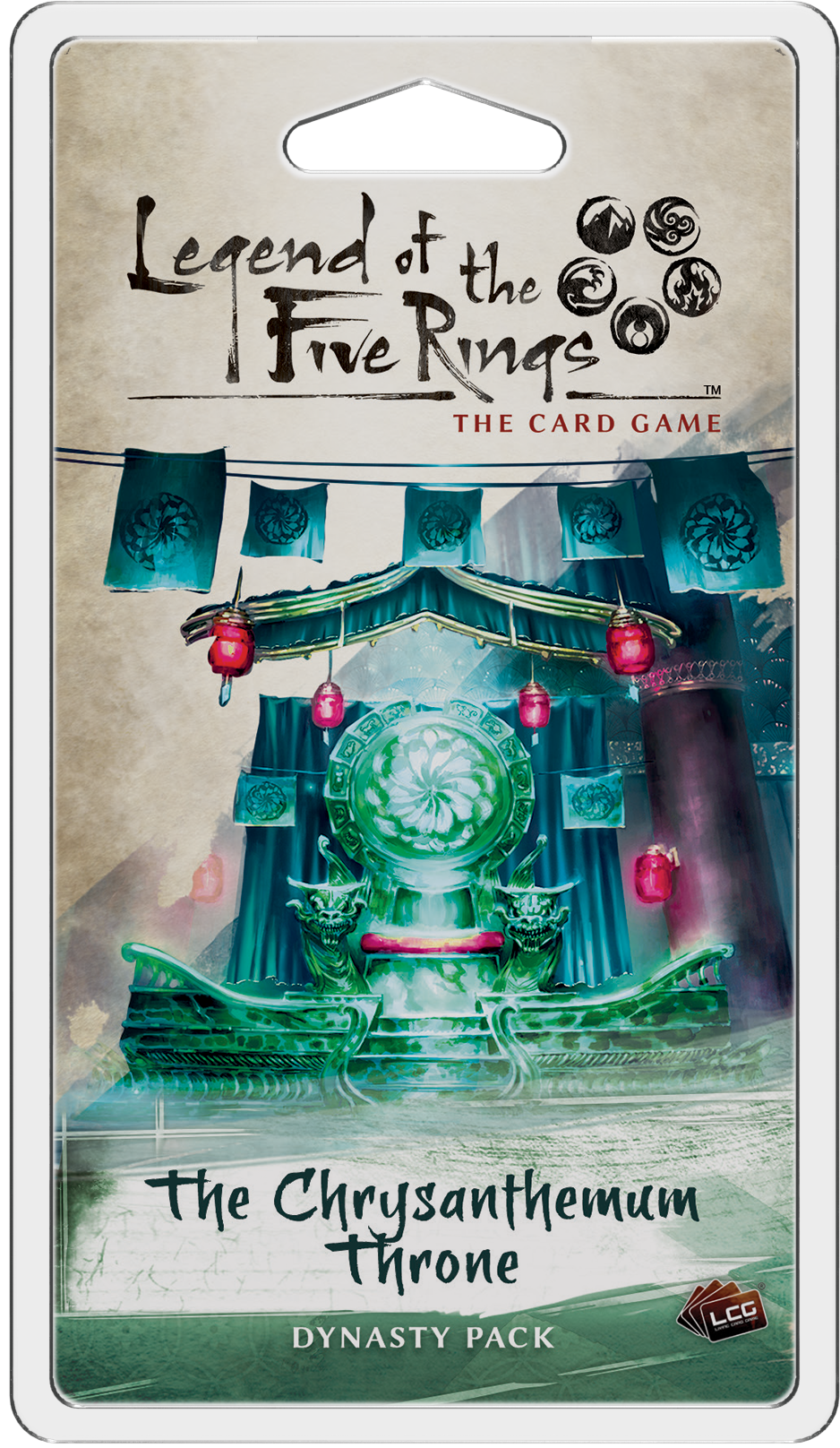 Portada de La Leyenda de los Cinco Anillos: El Juego de Cartas – El Trono de Crisantemo