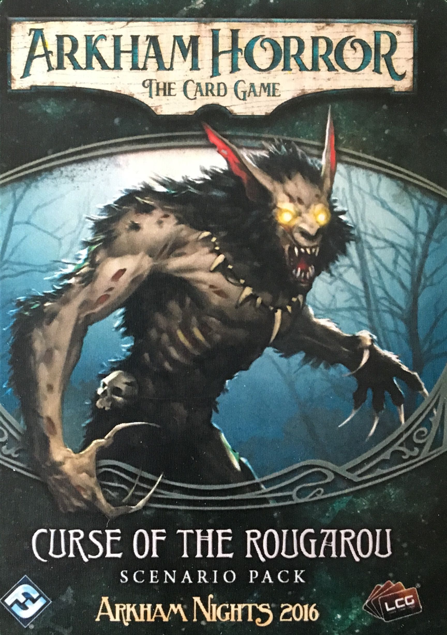 Portada de Arkham Horror: El Juego de Cartas – La Maldición del Rougarou: Pack de Escenario